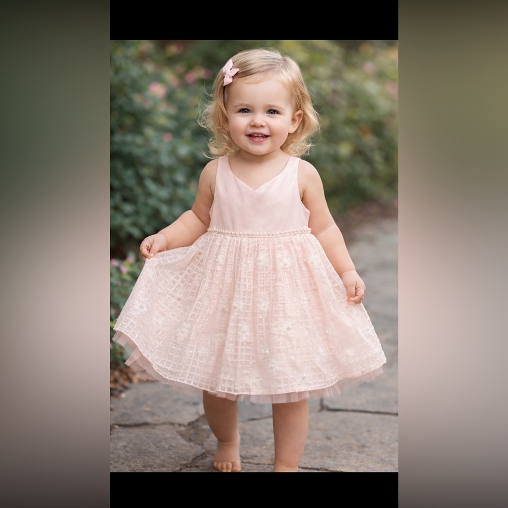 NWT American Princess Sleeveless Blush Pink/Ivory Pink Tulle Party Dress 24 mo